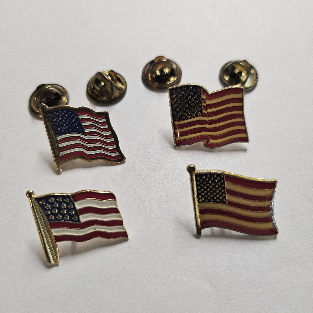 American Flag Lapel Pin Waving USA Stars Stripes Red White Blue Lot Of 4